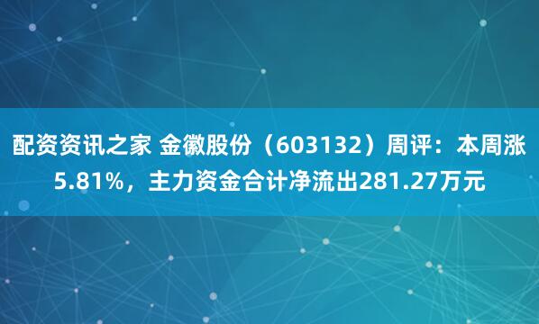 配资资讯之家 金徽股份（603132）周评：本周涨5.81%，主力资金合计净流出281.27万元